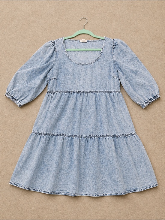 a.n.a Other - a.n.a Light Blue Denim-Effect Tiered Dress for Kids
